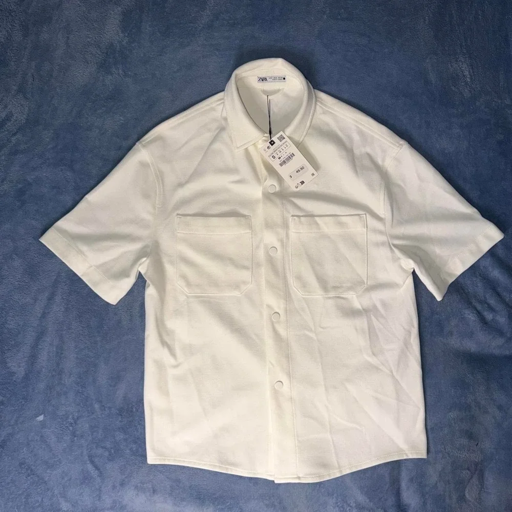 Zara White Short Sleeve Button Up Shirt